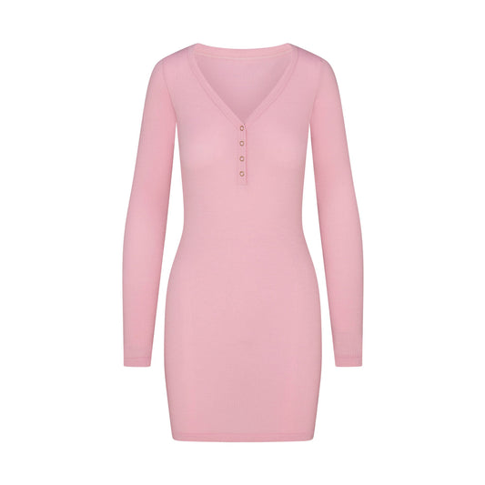 WOOL RIB HENLEY DRESS | HALITE