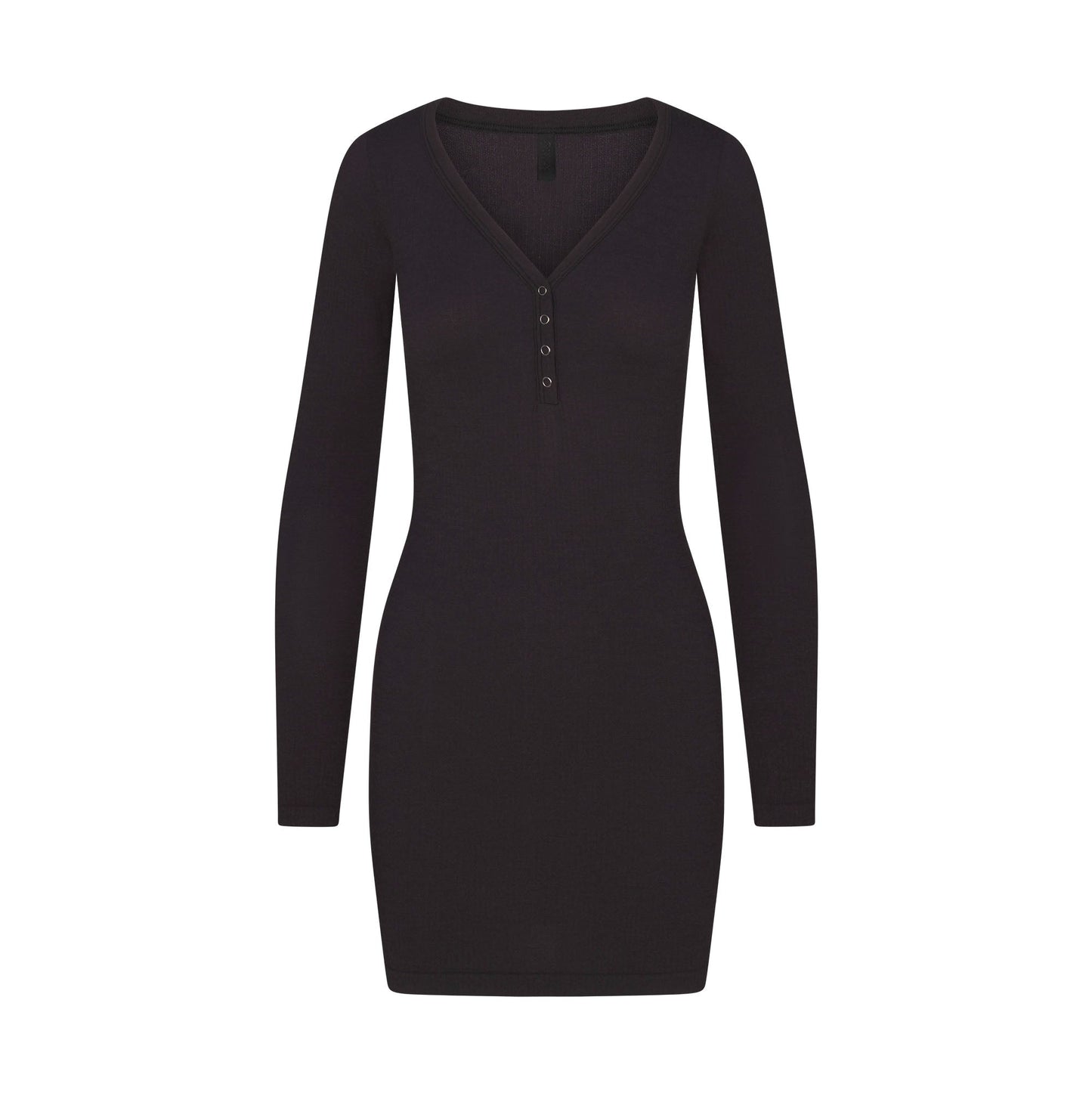 WOOL RIB HENLEY DRESS | OBSIDIAN