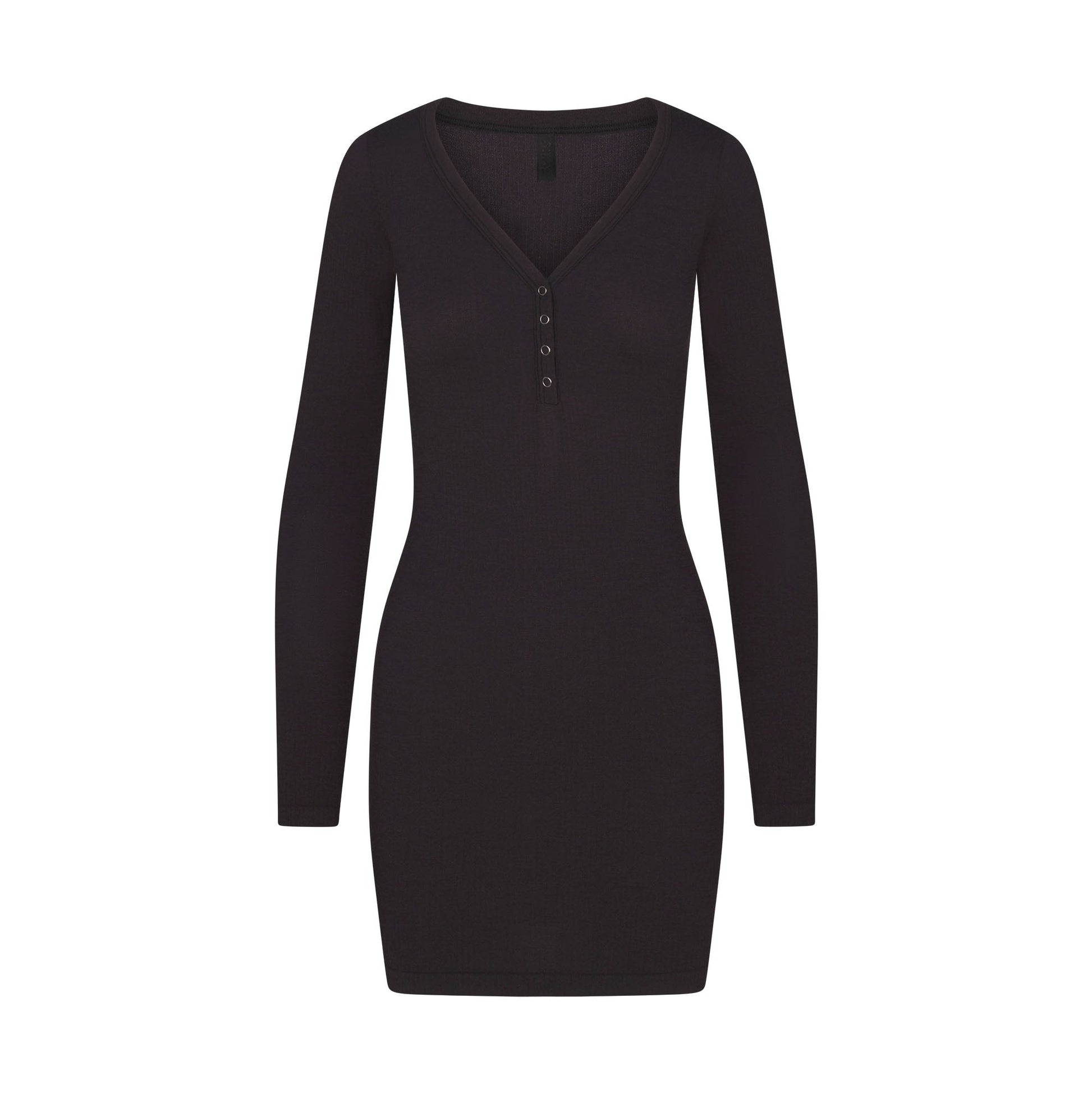 WOOL RIB HENLEY DRESS | OBSIDIAN