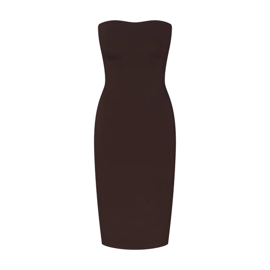THE ESSENTIAL COLLECTION STRAPLESS MIDI DRESS | ESPRESSO