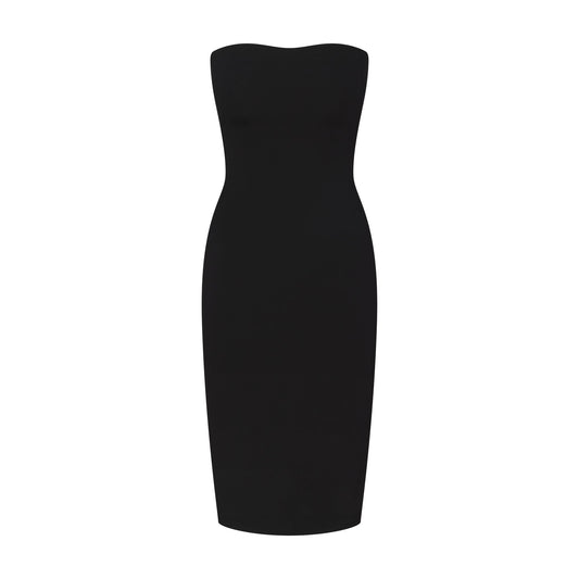 THE ESSENTIAL COLLECTION STRAPLESS MIDI DRESS | OBSIDIAN