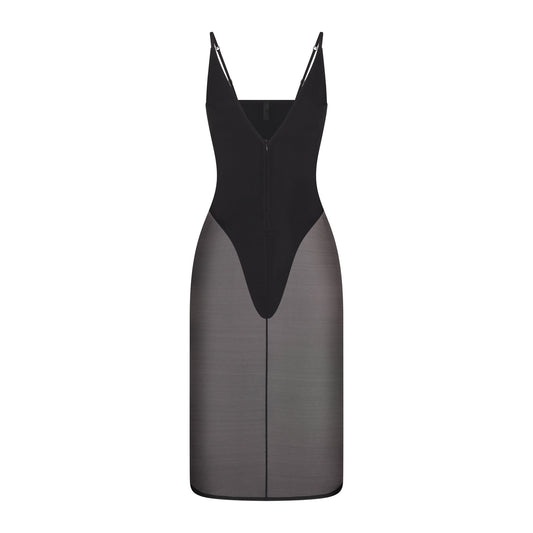 SKIMS BODY MESH PLUNGE MIDI DRESS | ONYX