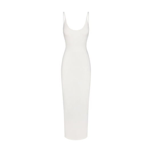 SMOOTH LAYERS SCOOP NECK LONG DRESS | EGRET