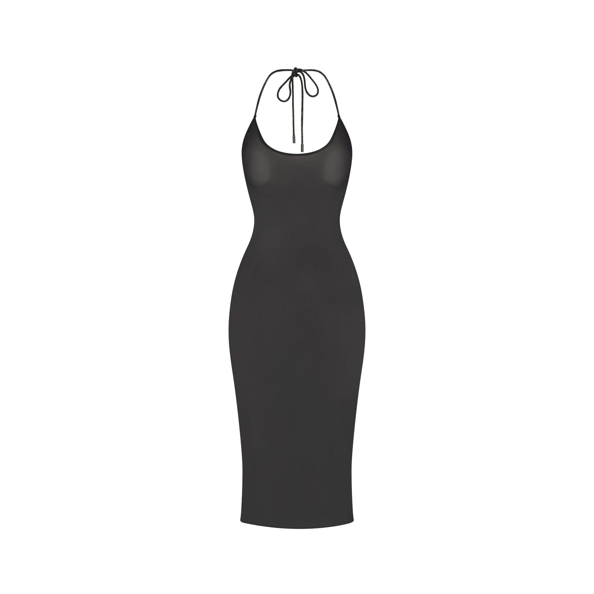 RHINESTONE KNIT HALTER MIDI SLIP DRESS | ONYX