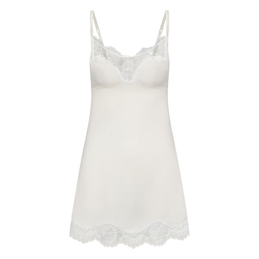 WOVEN SHINE LACE SLIP DRESS | IVORY