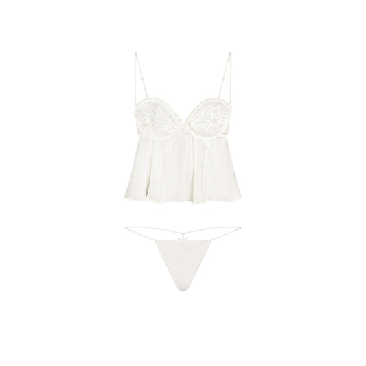 SKIMS ROMANCE BABYDOLL TOP AND STRING THONG SET | IVORY