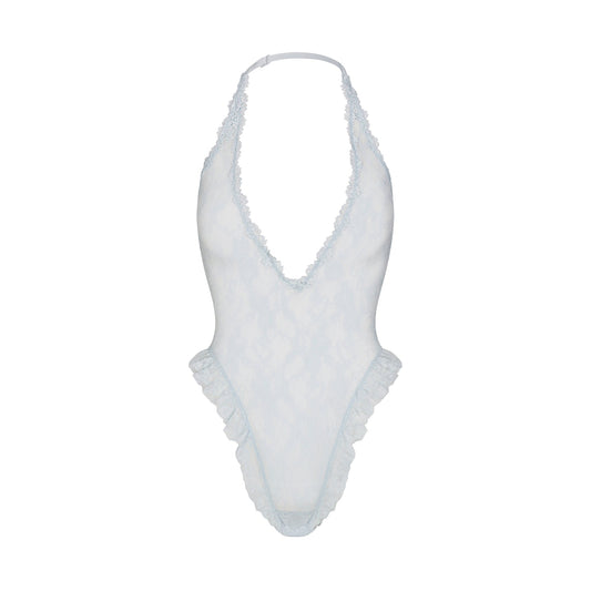 STRETCH LACE DEEP PLUNGE TEDDY | POWDER BLUE