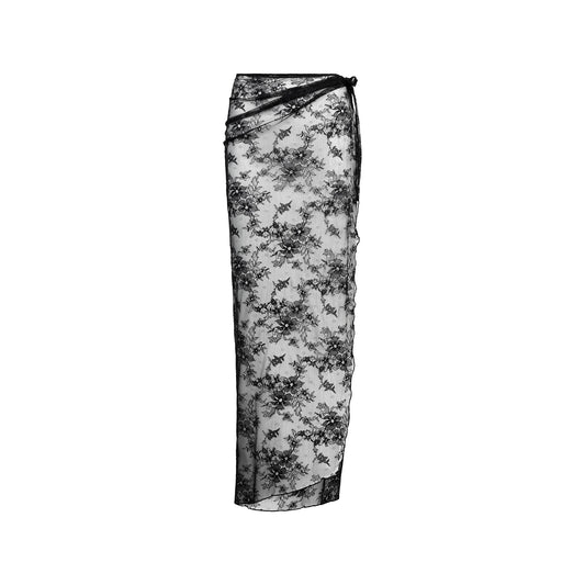 ULTRA FINE LACE LONG TIE SKIRT | ONYX