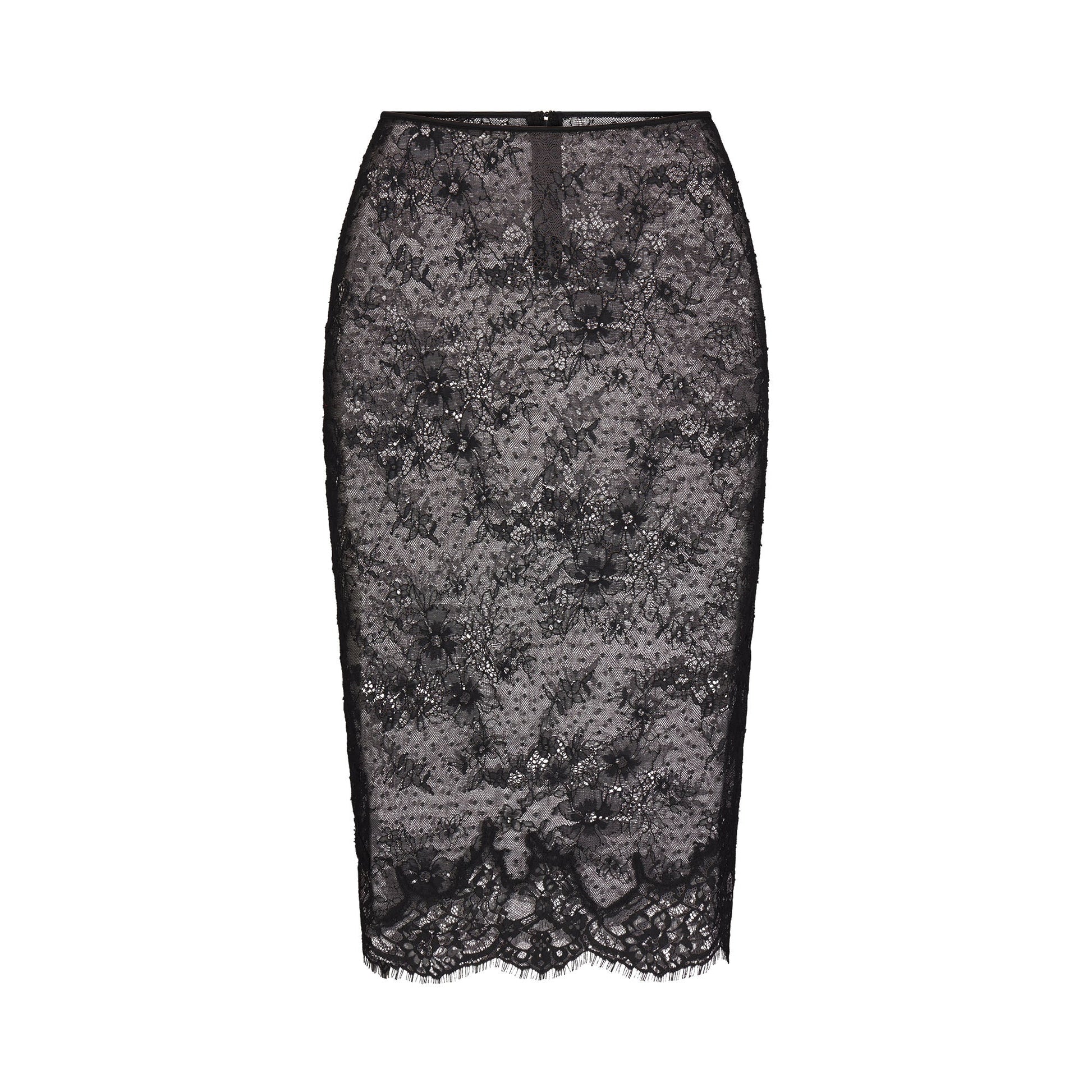ULTRA FINE LACE MIDI SKIRT | OBSIDIAN