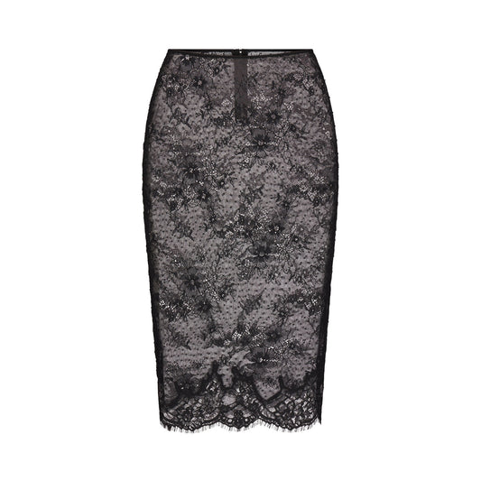 ULTRA FINE LACE MIDI SKIRT | OBSIDIAN