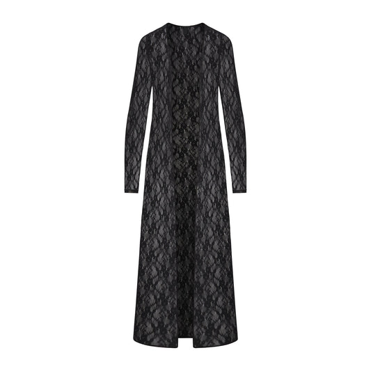 STRETCH LACE LONG ROBE | SOOT