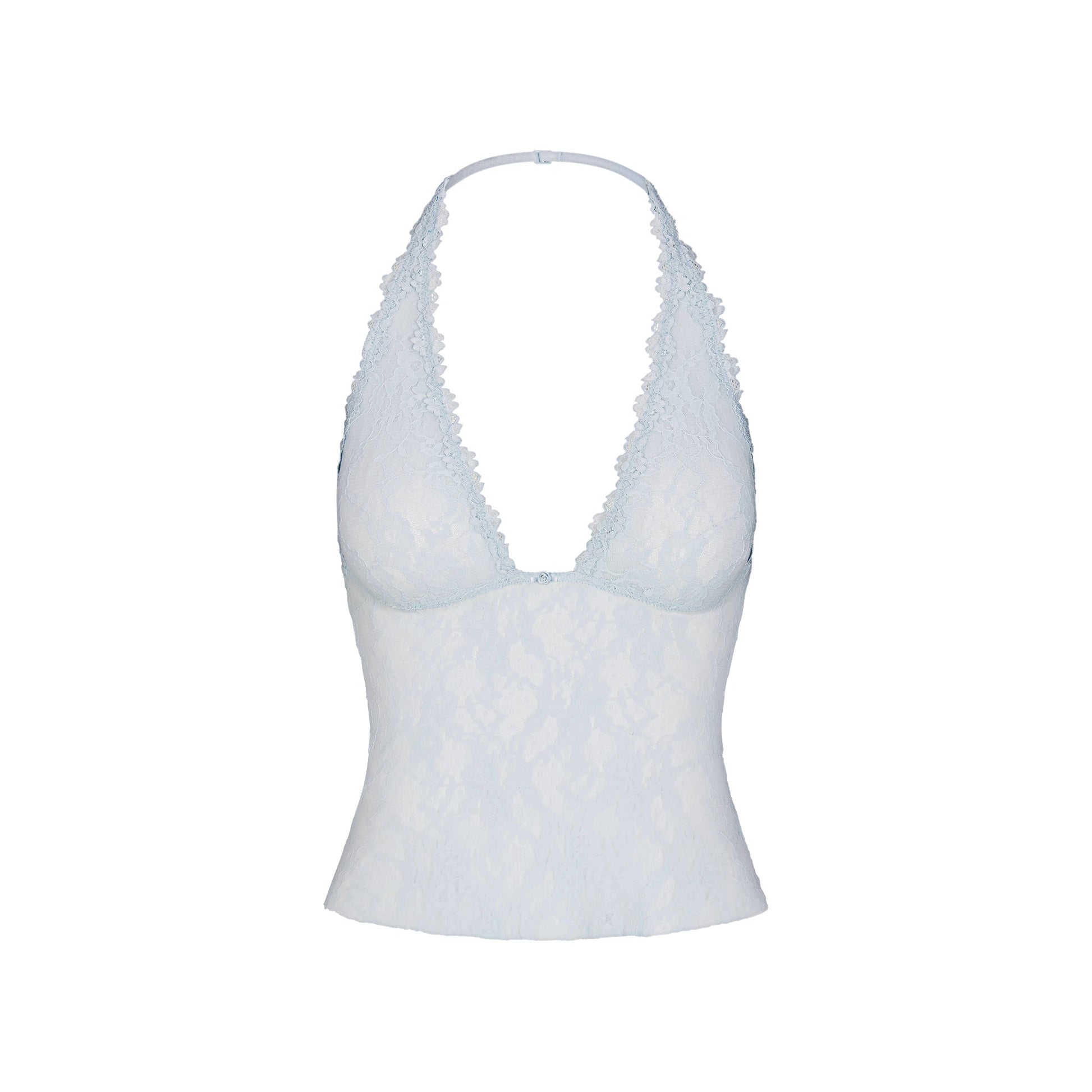 STRETCH LACE HALTER TOP | POWDER BLUE