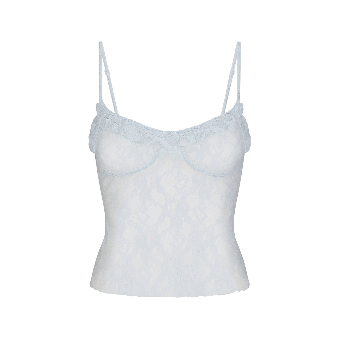 STRETCH LACE RUFFLE CAMI | POWDER BLUE