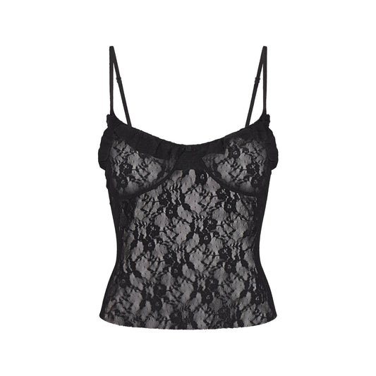 STRETCH LACE RUFFLE CAMI | SOOT