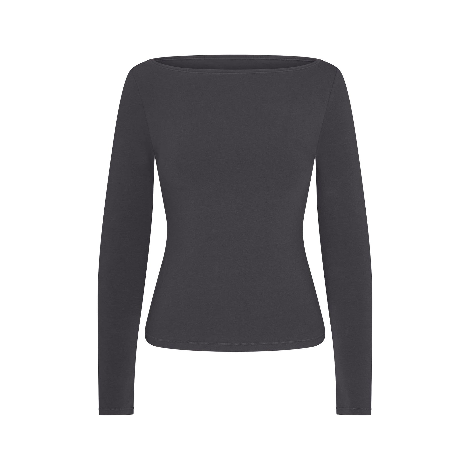 COTTON JERSEY LONG SLEEVE BOATNECK TOP | ASH