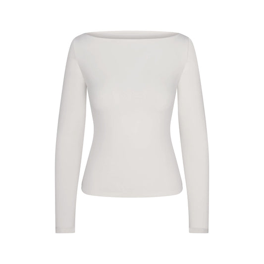 COTTON JERSEY LONG SLEEVE BOATNECK TOP | MARBLE