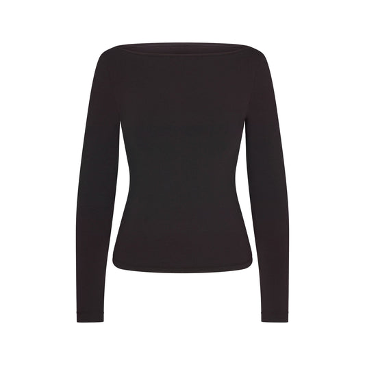 COTTON JERSEY LONG SLEEVE BOATNECK TOP | SOOT