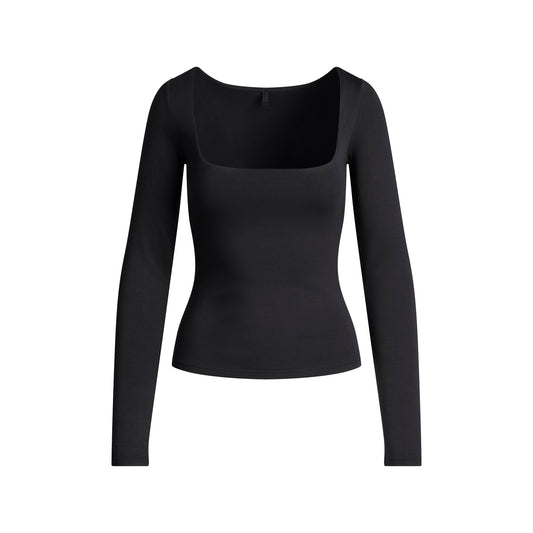 SMOOTH LAYERS SQUARE NECK TOP | OBSIDIAN