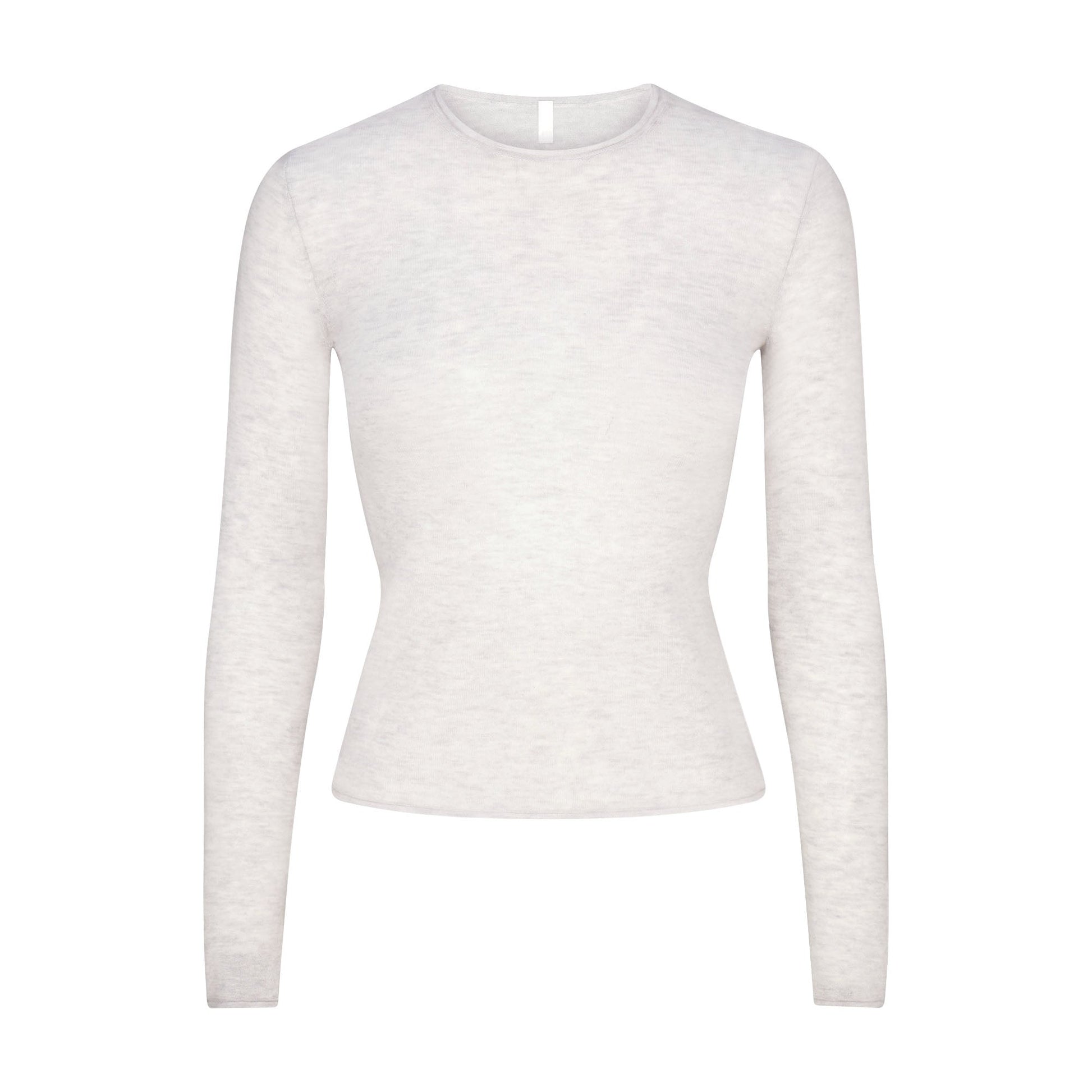 FEATHERWEIGHT CASHMERE LONG SLEEVE TOP | LIGHT HEATHER GREY