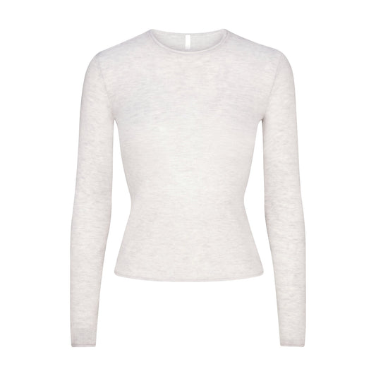 FEATHERWEIGHT CASHMERE LONG SLEEVE TOP | LIGHT HEATHER GREY