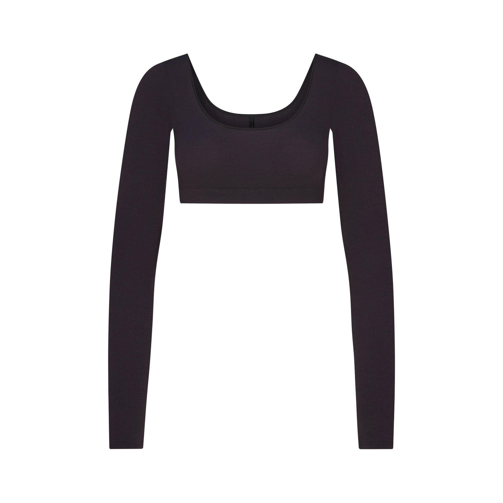 WOOL RIB LONG SLEEVE SUPER CROPPED TOP | OBSIDIAN