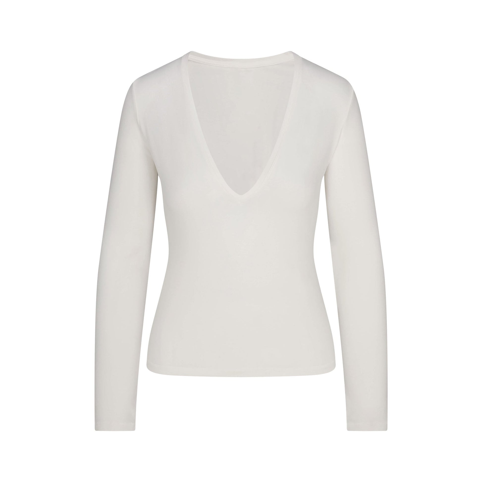 COTTON JERSEY LONG SLEEVE PLUNGE TOP | MARBLE
