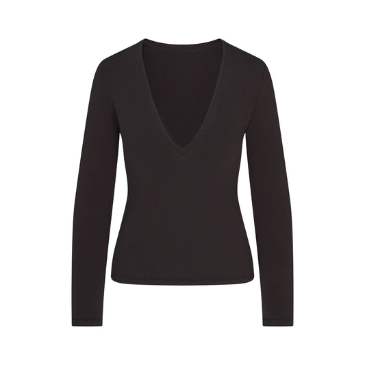 COTTON JERSEY LONG SLEEVE PLUNGE TOP | SOOT