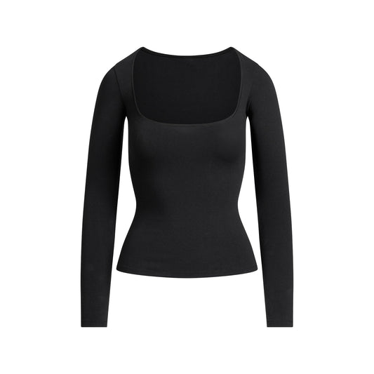 COTTON JERSEY SCOOP NECK LONG SLEEVE TOP | SOOT