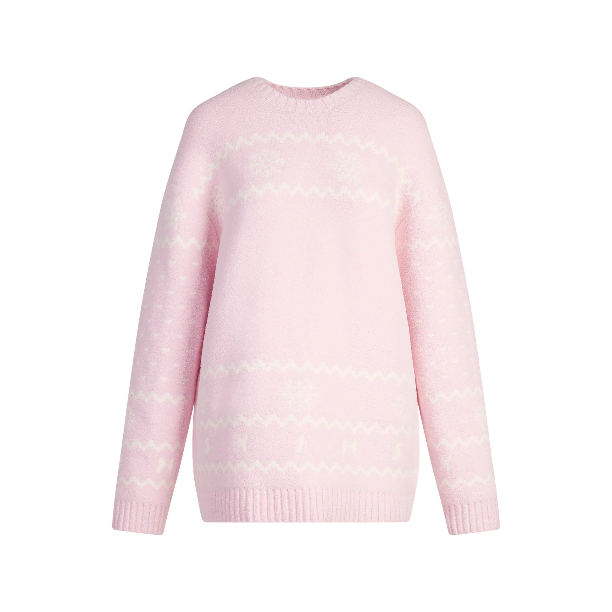 COZY LIGHT CREWNECK PULLOVER | BABY PINK HEART FAIR ISLE