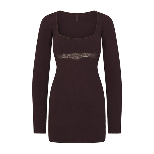 LACE KNIT LONG SLEEVE MINI DRESS | PHOENIX