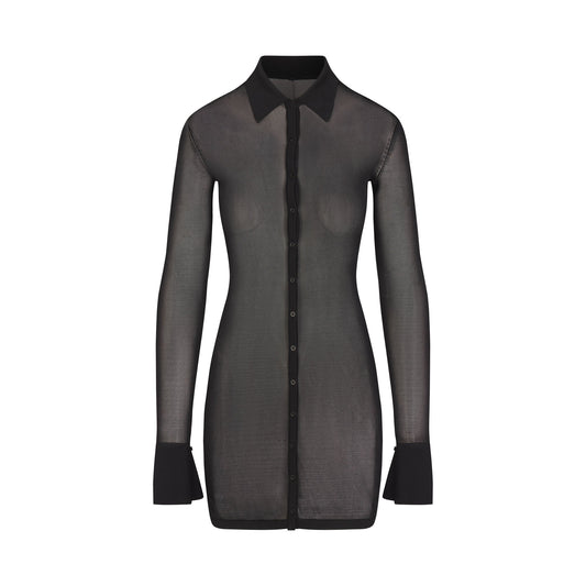 SLINKY KNIT BUTTON DOWN MINI DRESS | OBSIDIAN