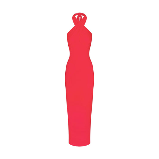 SMOOTH LAYERS CONVERTIBLE LONG DRESS | CARMINE