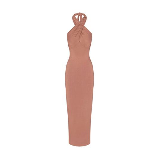 SMOOTH LAYERS CONVERTIBLE LONG DRESS | NUTMEG