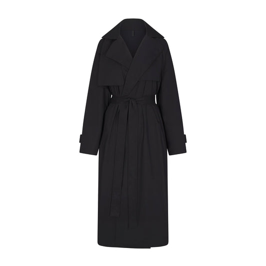 WOVEN COTTON OVERSIZED TRENCH COAT | ONYX