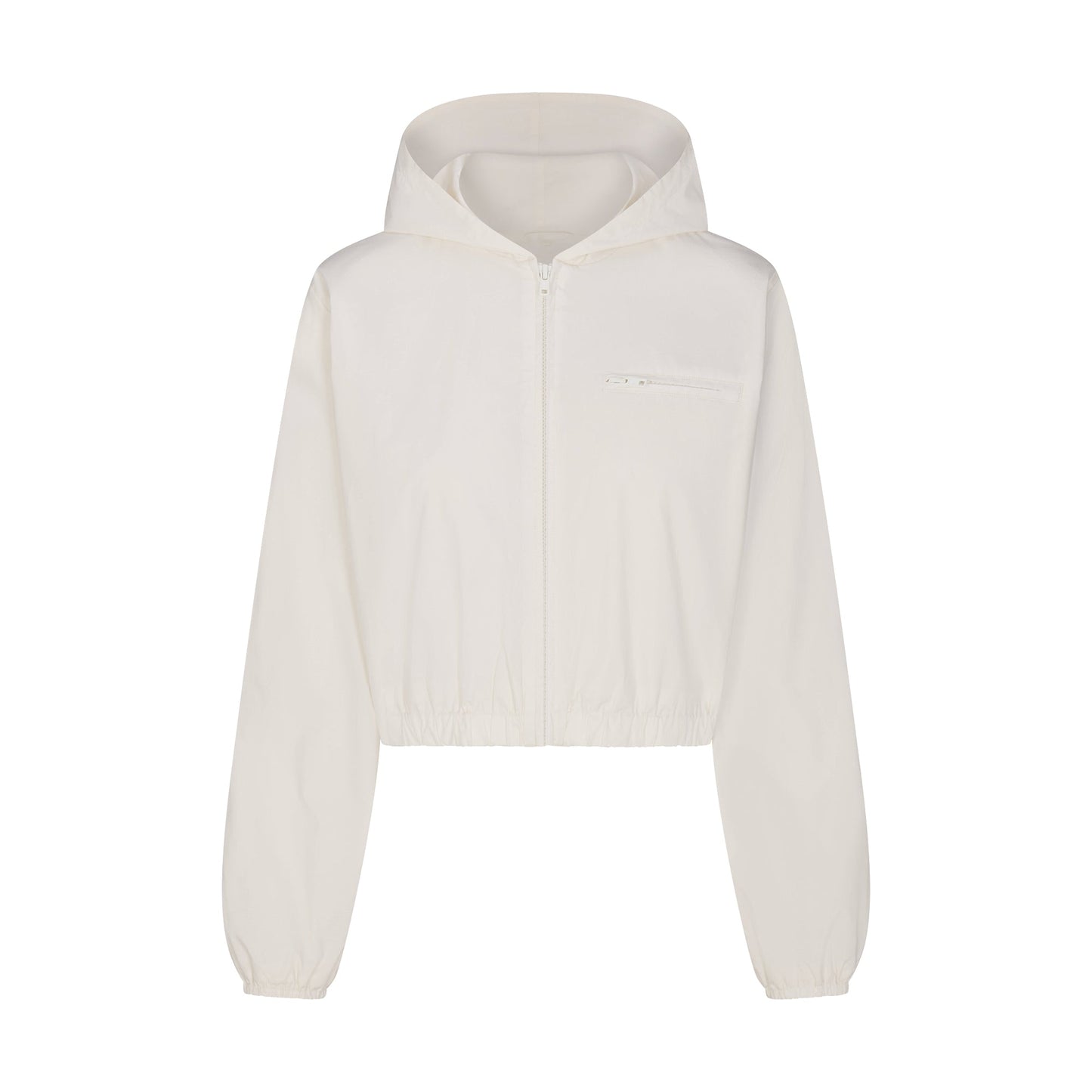 WOVEN COTTON CROPPED ZIP UP JACKET | EGRET