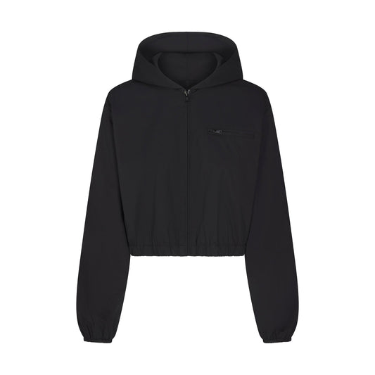 WOVEN COTTON CROPPED ZIP UP JACKET | ONYX