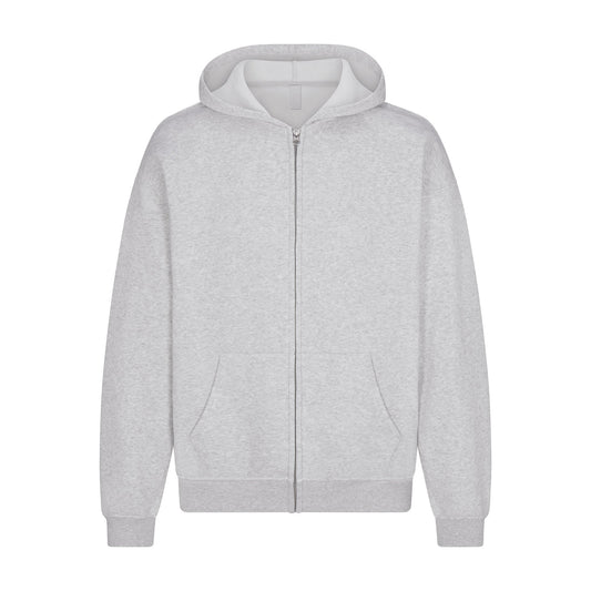 FLEECE LOUNGE MENS RELAXED ZIP UP HOODIE | LIGHT HEATHER GREY