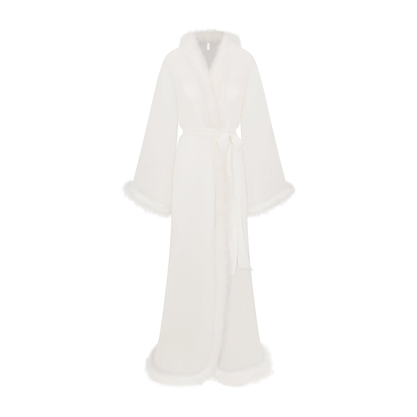 BRIDAL SLEEP FEATHER TRIM LONG ROBE | IVORY
