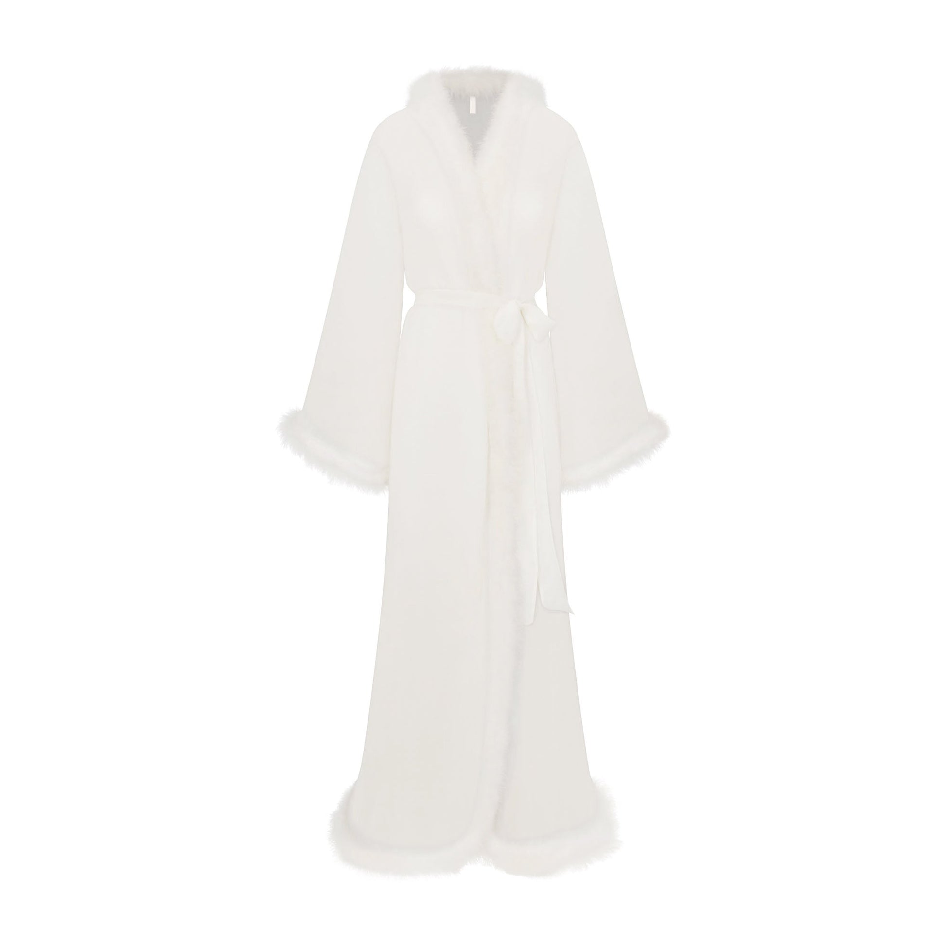 BRIDAL SLEEP FEATHER TRIM LONG ROBE | IVORY