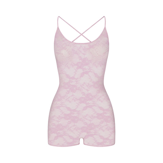 STRETCH LACE LOW BACK ONESIE | BABY PINK
