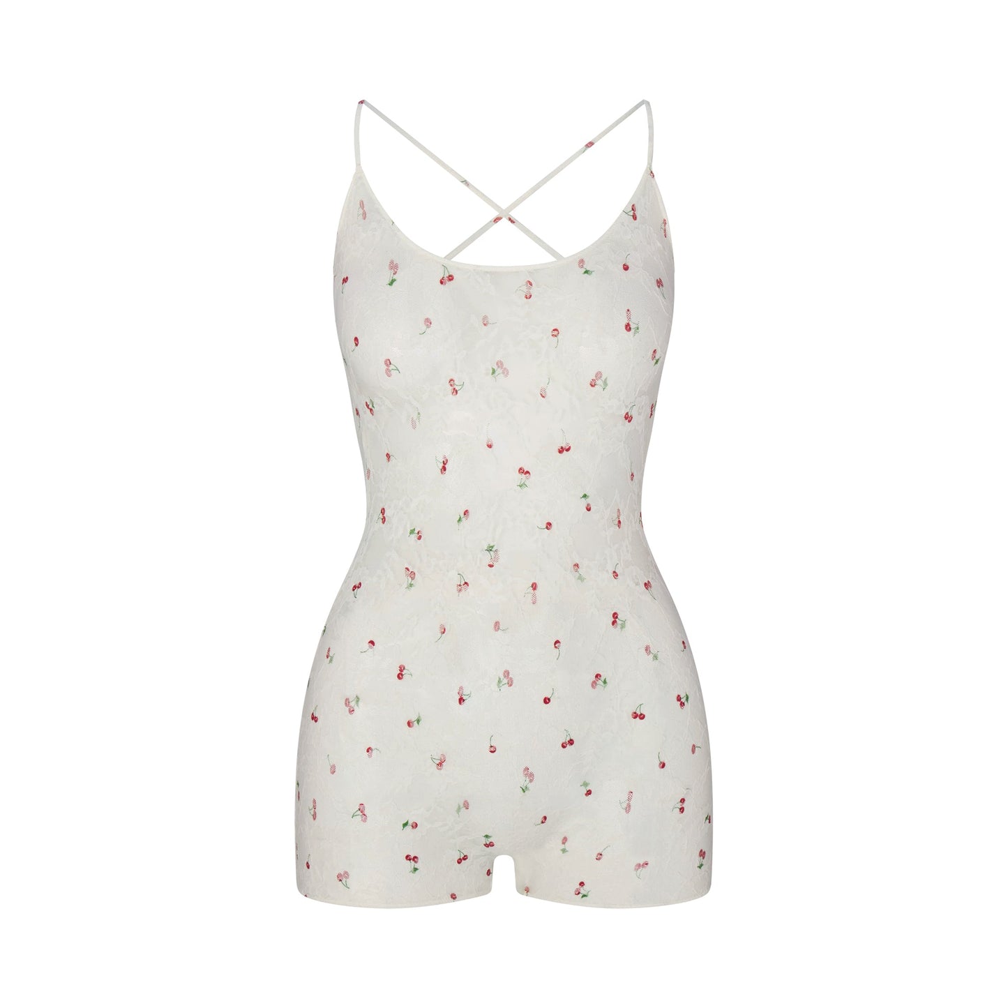 STRETCH LACE LOW BACK ONESIE | IVORY CHERRY PRINT
