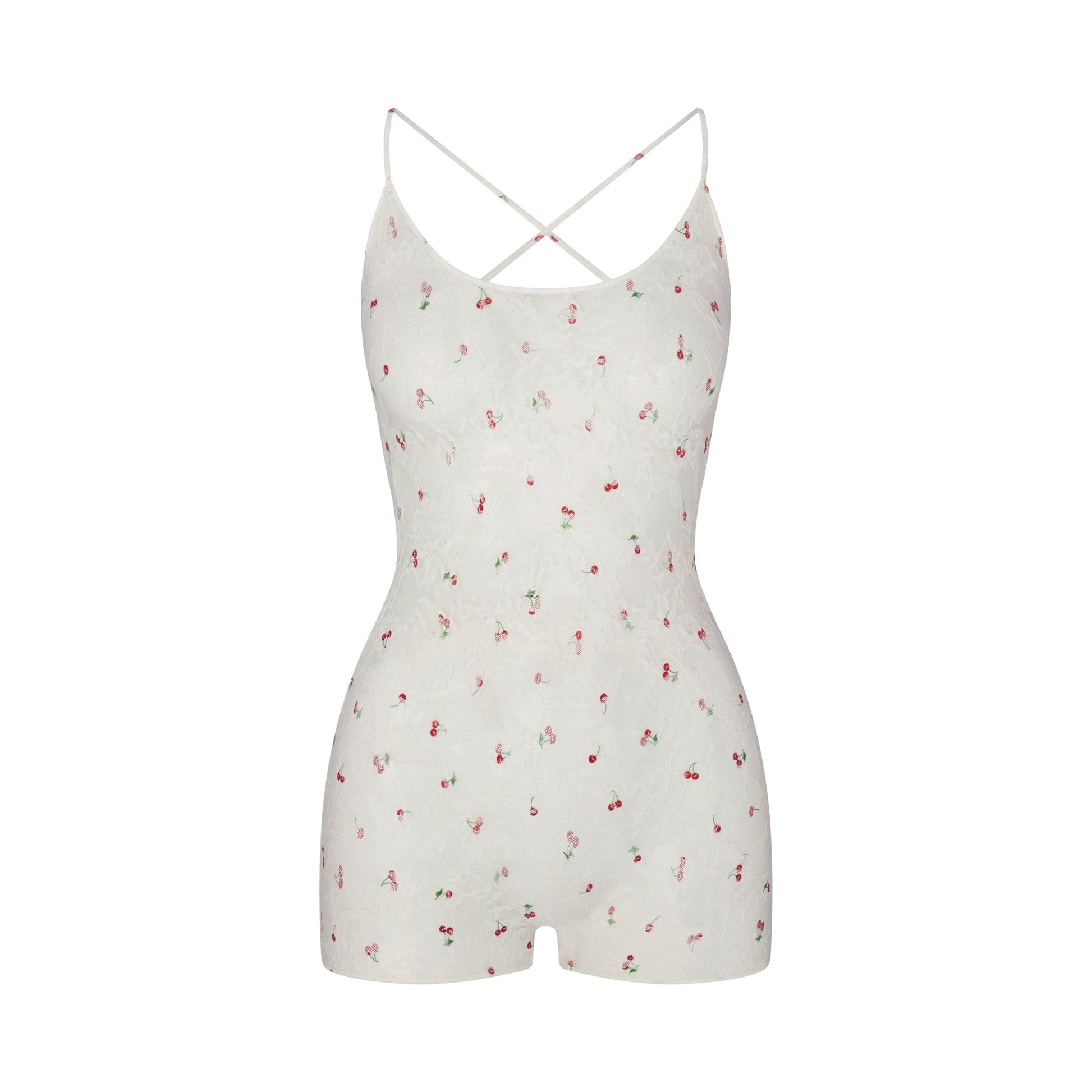 STRETCH LACE LOW BACK ONESIE | IVORY CHERRY PRINT