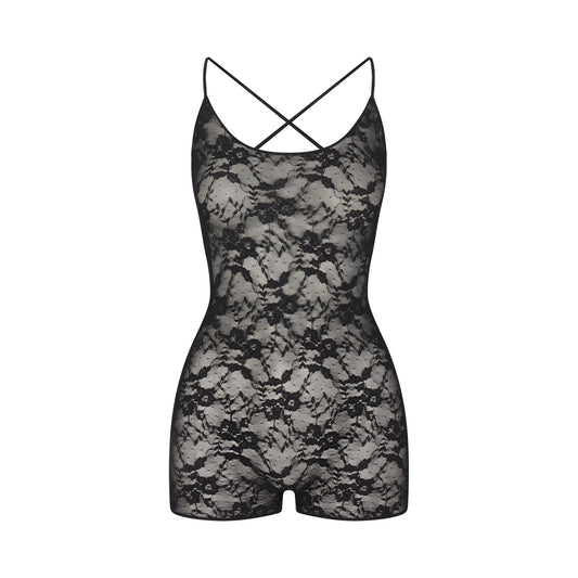 STRETCH LACE LOW BACK ONESIE | SOOT