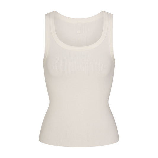 COTTON RIB SCOOP NECK TANK | MARBLE