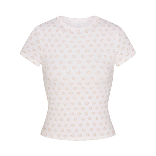 COTTON RIB T-SHIRT | OCHRE HORSESHOE PRINT