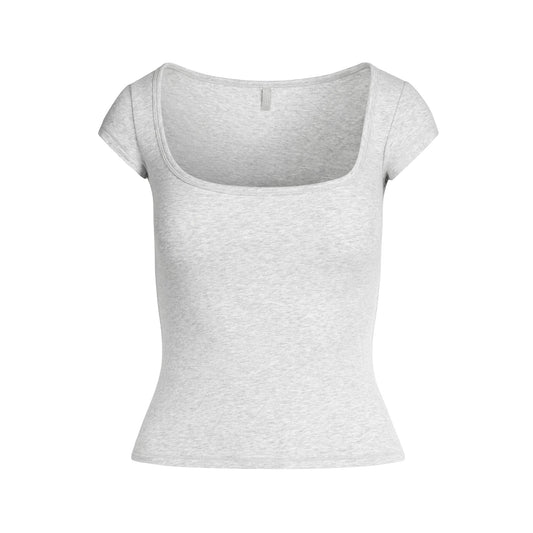 COTTON JERSEY SCOOP NECK T-SHIRT | LIGHT HEATHER GREY