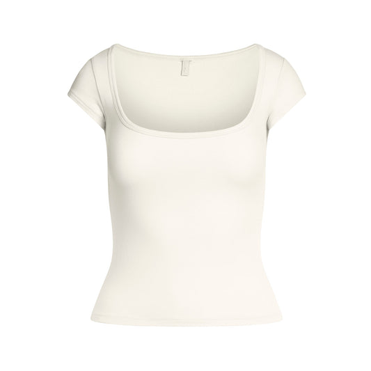 COTTON JERSEY SCOOP NECK T-SHIRT | MARBLE