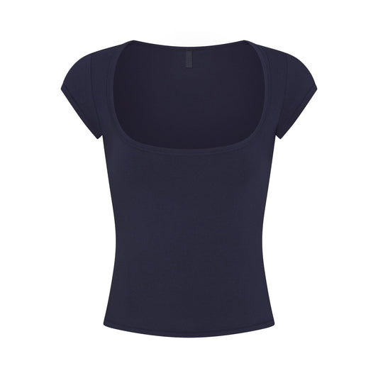 COTTON JERSEY SCOOP NECK T-SHIRT | NAVY