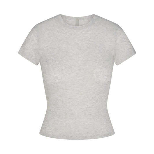 SHEER RIB T-SHIRT | LIGHT HEATHER GREY