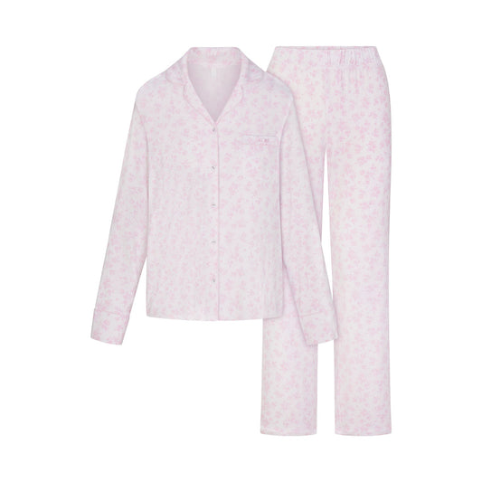 SKIMS SLEEP LONG SLEEVE BUTTON UP SET | SNOW DELICATE FLORAL PRINT